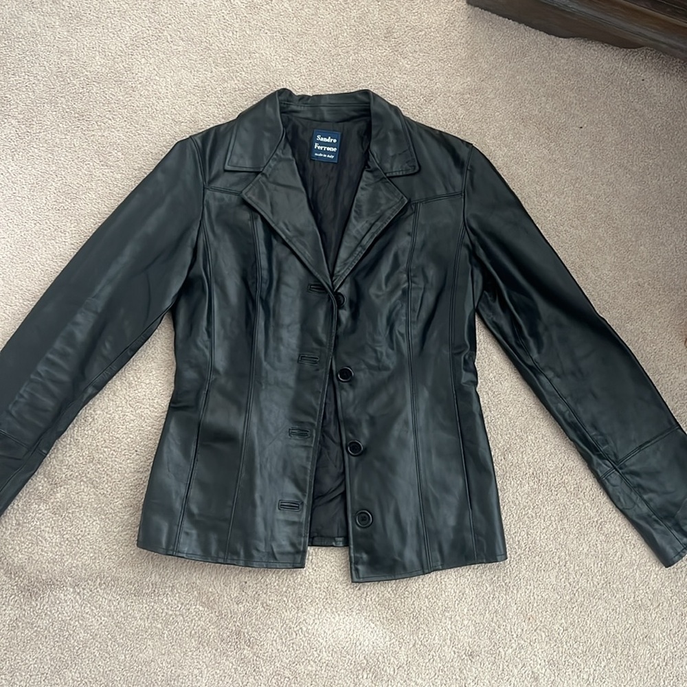 Vintage Black Genuine Leather Jacket -S/M